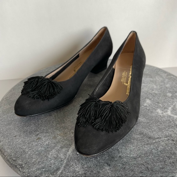 Salvatore Ferragamo Vintage Black Suede Tassel Heels - Picture 11 of 11